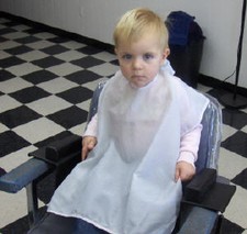 Hannah is all saddled up for her first haircut